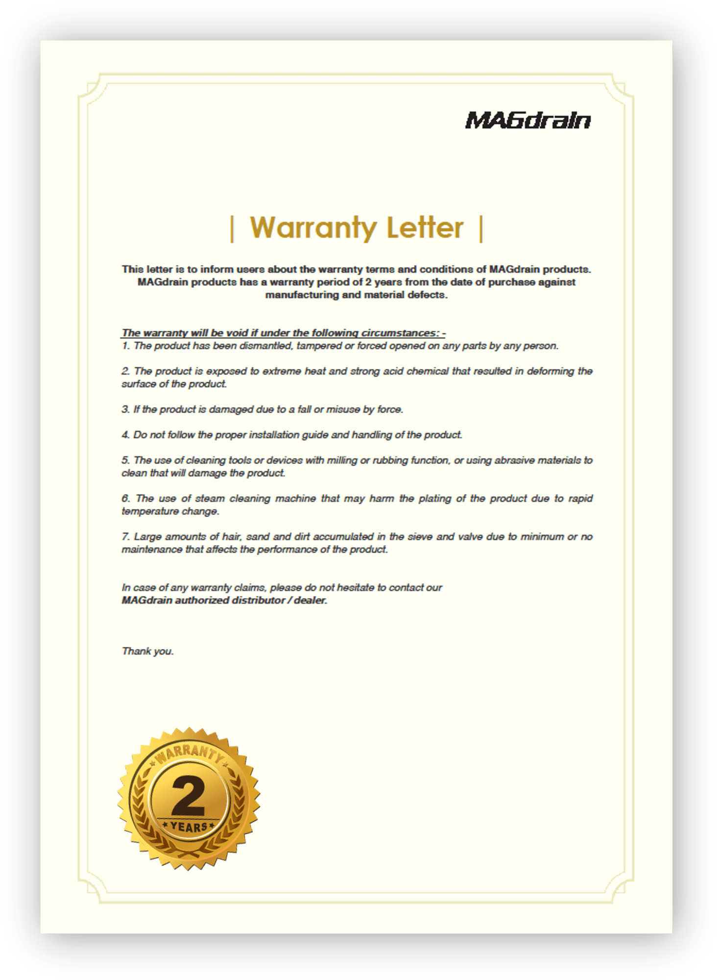 Warranty Letter